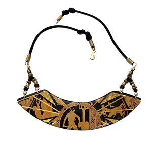 John Crutchfield Metallic Resin Egyptian Story Teller Collar Necklace 16”L, L607